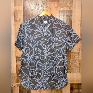 GAP Lived In Gray Blue Short Sleeve Button Front Mens Floral Print Shirt Size XL